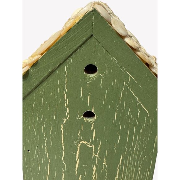 Vintage Handcrafted Wooden Birdhouse With Heart Cutouts Button Adorned Roof - Picture 8 of 10